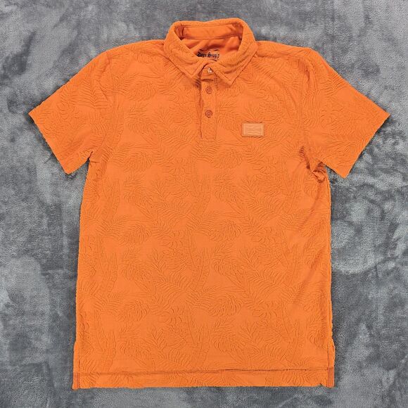 Dogg Supply by Snoop Dogg Polo Shirt Mens Small Terry Terrycloth Orange Leaves - Picture 1 of 9
